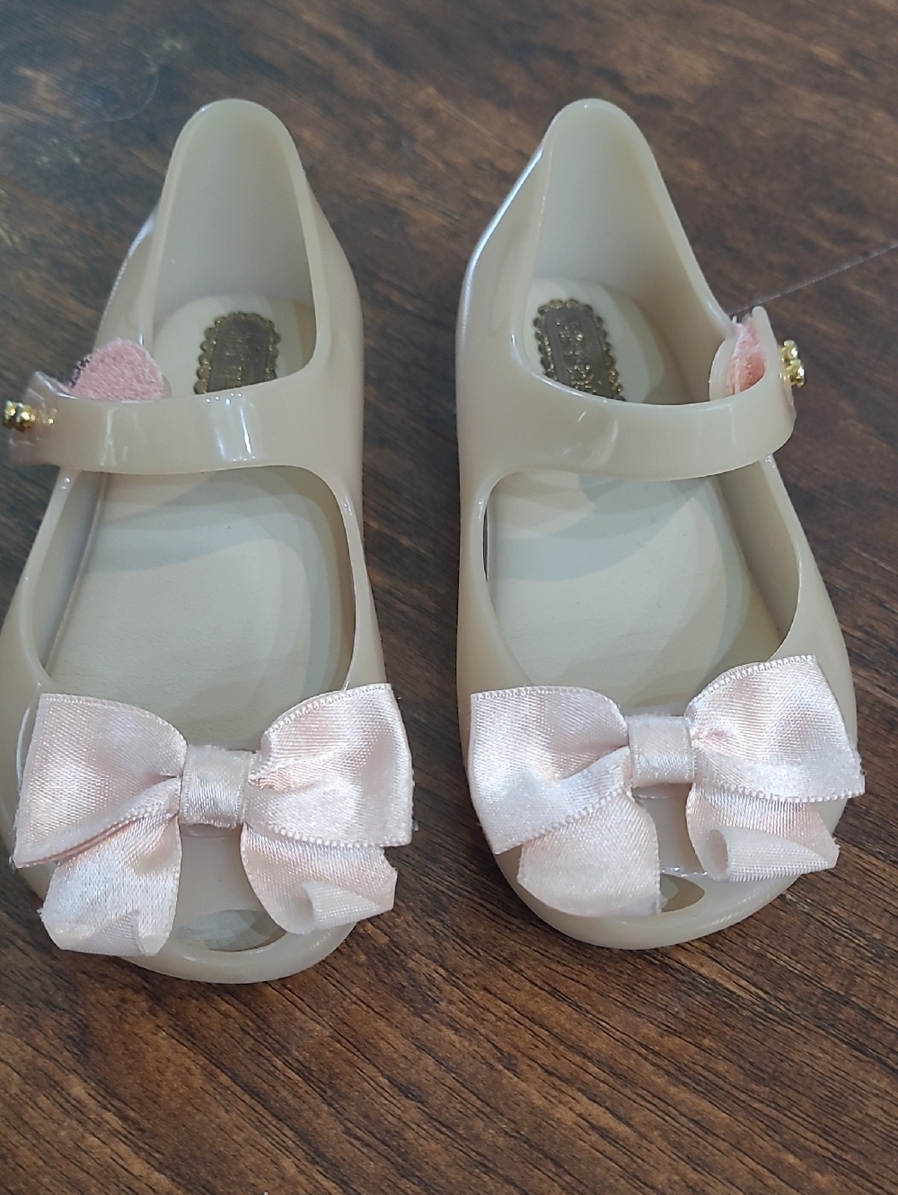 Mini Melissa Cream Jelly Mary Jane Shoes with Pink Bows 6c